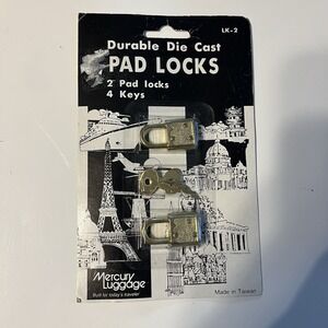 Vintage Mercury Luggage Die Cast Padlocks 2 Locks 4 Keys Sealed NOS Made in USA